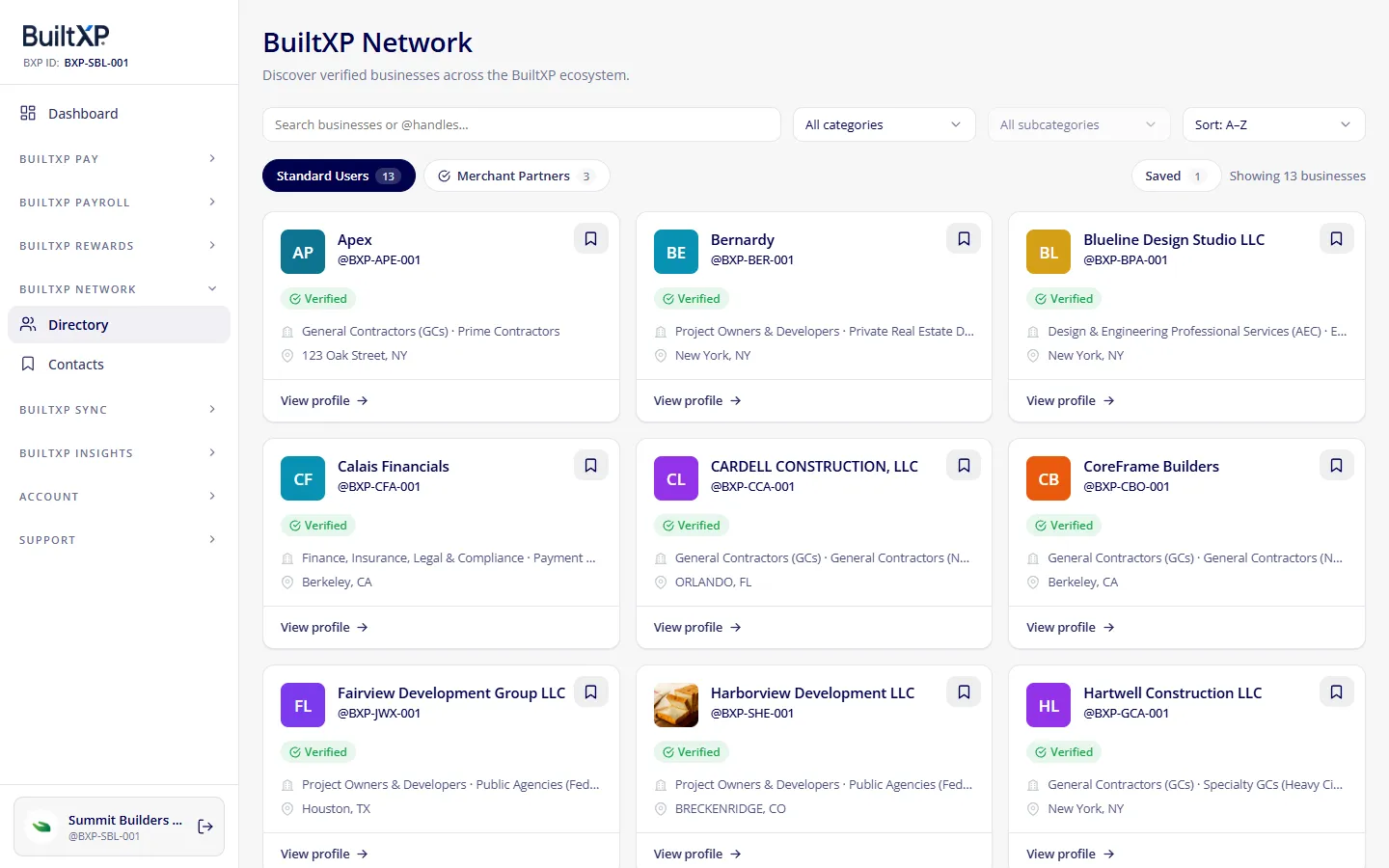 The BuiltXP Network directory: searching and filtering verified construction businesses